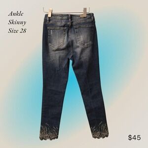 Embellished Miss Me Ankle Skinny Jeans Distressed size 28 Stretch
